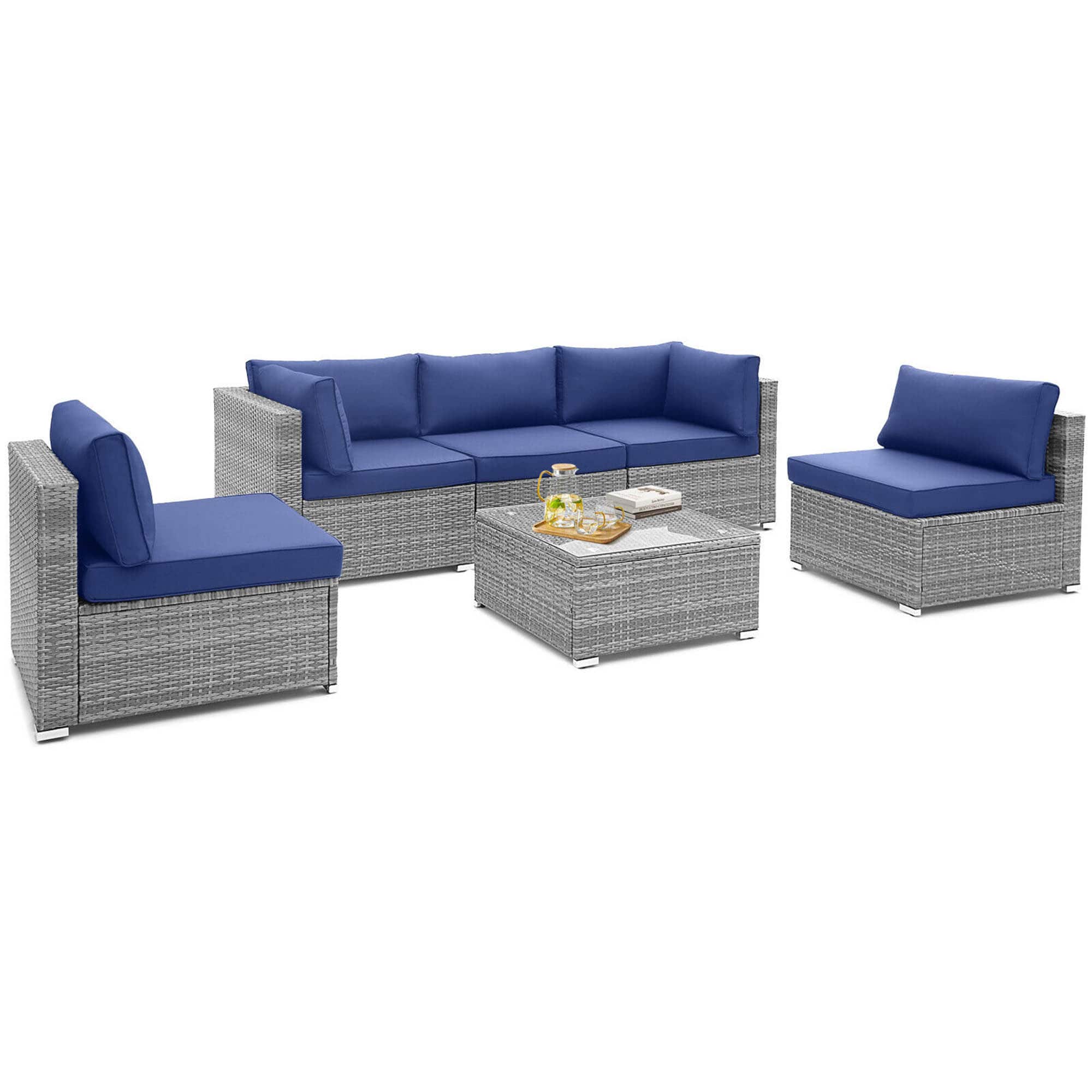 Gymax - 6PCS Patio Conversation Furniture Set Rattan Sectional Sofa Set w/ Cushions - Navy price history on PriceWatchPro