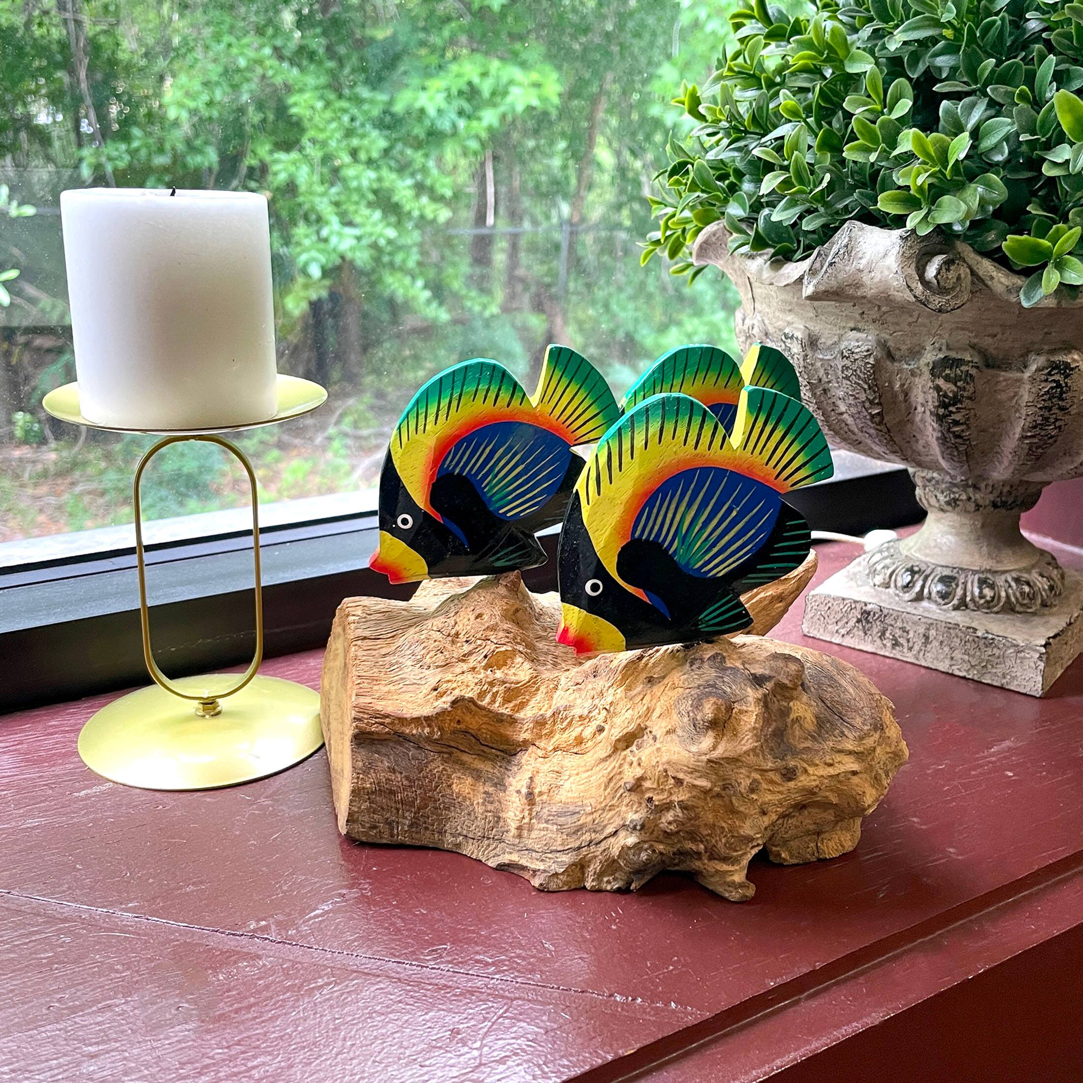 Alt View 5. Chesapeake Bay - Handcrafted Driftwood & 3 Tropical Fish Sculpture Coastal Nautical Table Decor - Multicolored.