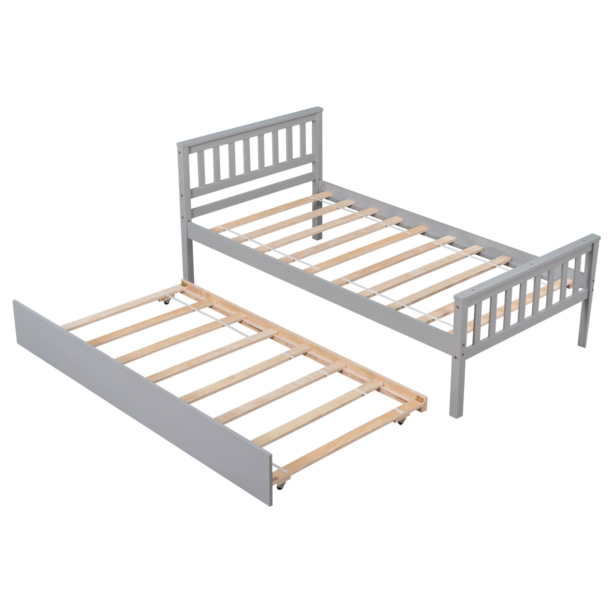 Alt View 10. GOODSILO - Space-Saving Twin Platform Bed Frame with Pull-Out Trundle and Headboard for Compact Living Areas - Grey.