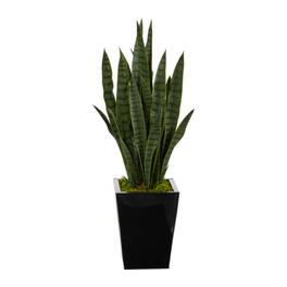 BreeBe - 40" Sansevieria Artificial Plant in Black Metal Planter - Green