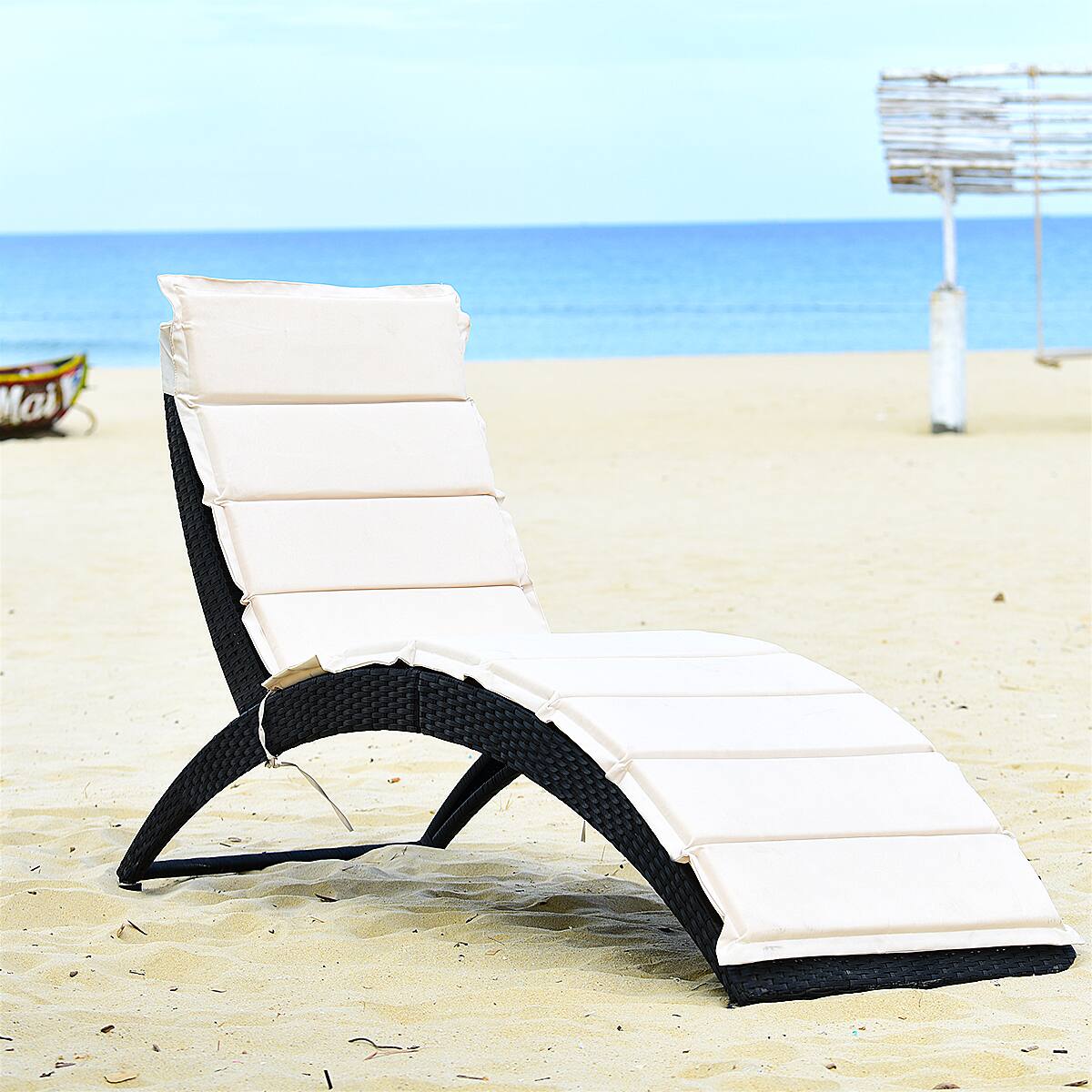Alt View 4. Costway - 2PCS Folding Patio Rattan Lounge Chair Chaise Cushioned Portable Garden - Black.