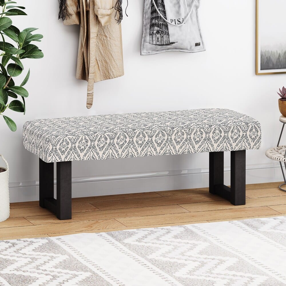 TinyHomie - Ashford Boho Fabric Bench Black Print - White