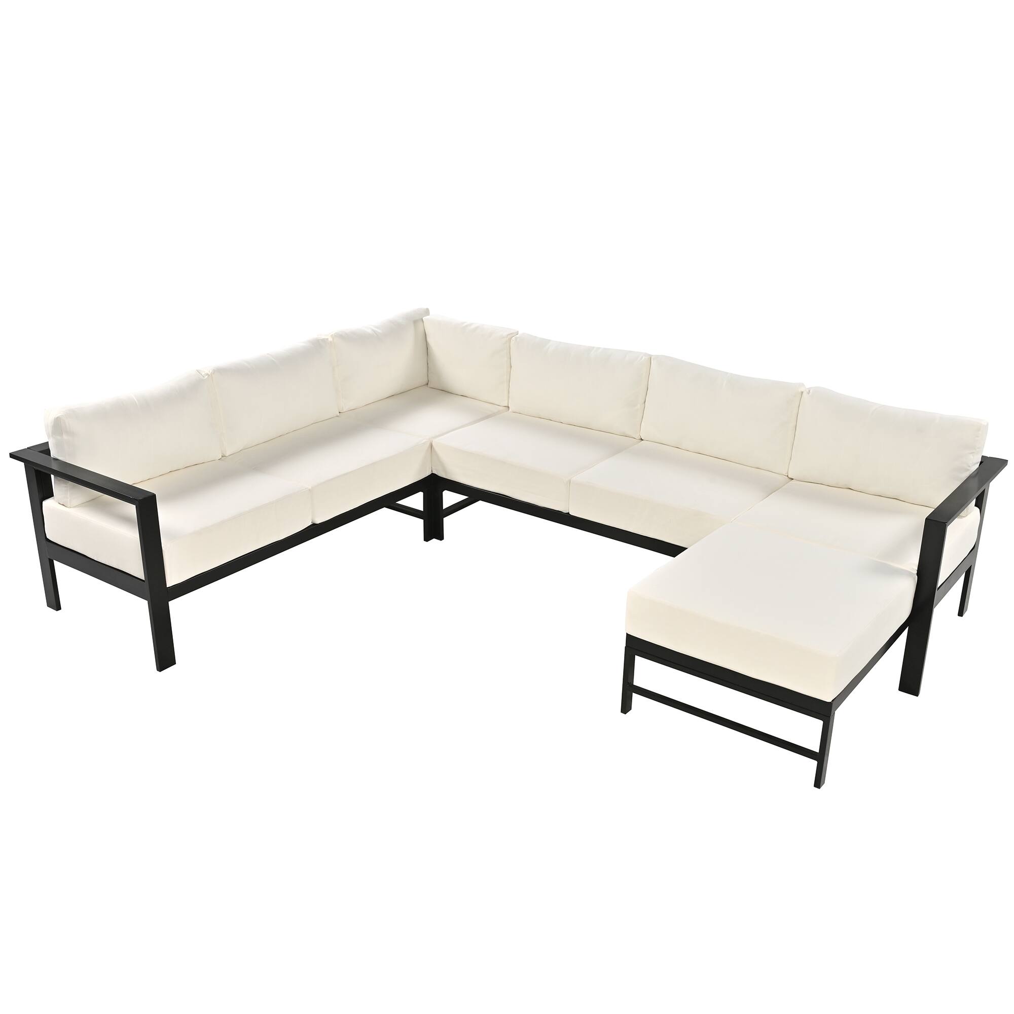 Alt View 1. Siljoy - U-shaped multi-person outdoor sofa set, suitable for gardens, backyards, and balconies - White.