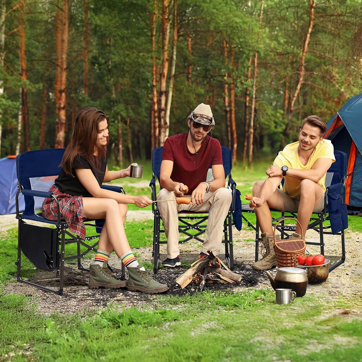 Alt View 5. Winado - 2PCS Camping Directors Chair Portable Folding with Side Table, Carry Bag for Outdoor Adults Camping Beach Fishing Picnic - Blue.