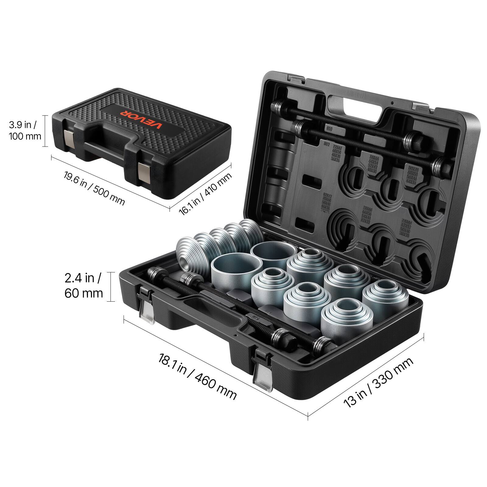 3.9 in / 100 mm  
19.6 in / 500 mm  
16.1 in / 410 mm  
2.4 in / 60 mm  
18.1 in / 460 mm  
13 in / 330 mm