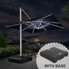PURPLE LEAF - 11 ft. Patio Square Aluminum Solar Powered LED Cantilever Outdoor Offset Umbrella with Base for Garden Deck Pool - Navy Blue