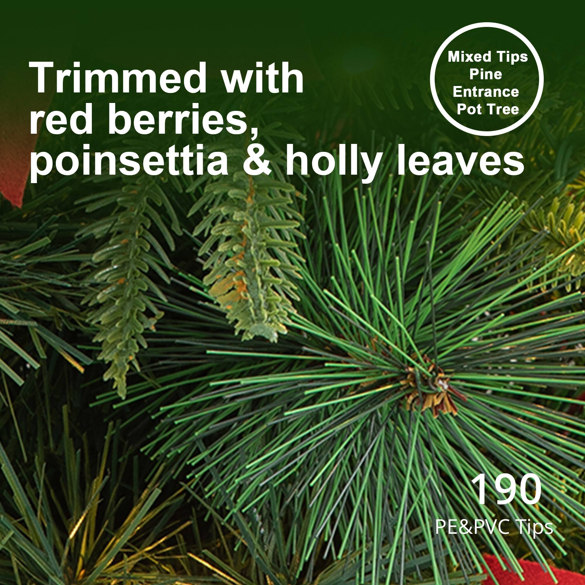 Mixed Tips Pine Entrance Pot Tree red berries, poinsettia & holly leaves  
190 PE&PVC Tips