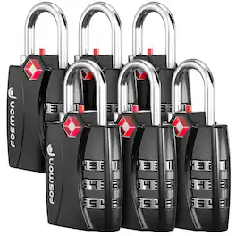 Fosmon - 6 Pack TSA Locks for Luggage, Padlock Combination Lock Easy to Set TSA Luggage Locks TSA Approved for Travel - Black