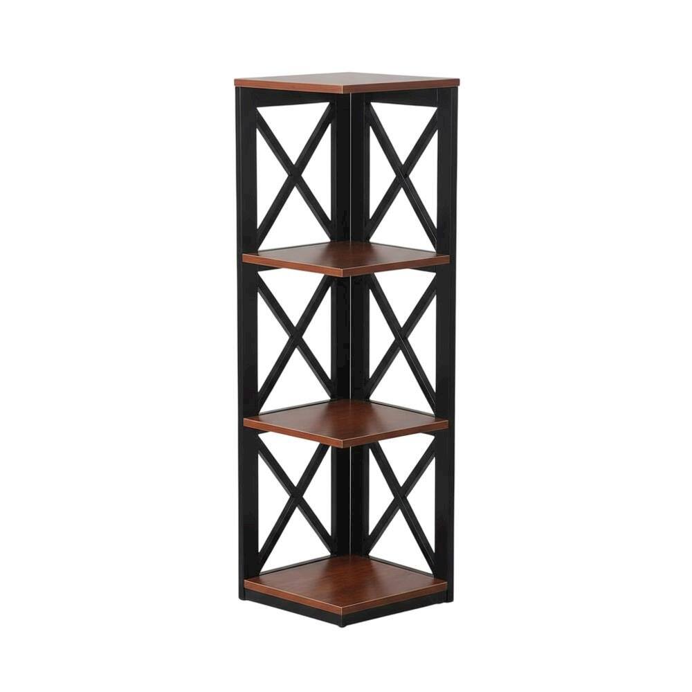 Angle. FurniFact - Corner Bookcase in Neutral Finish with Stable Support and Durable Construction - Cherry.
