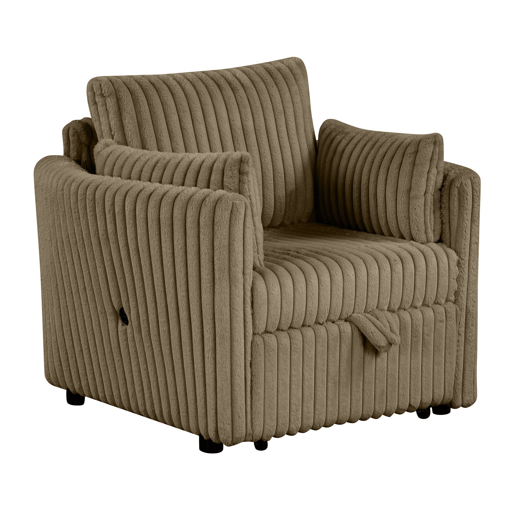 Angle. Vaczon - Space-Saving Pull-Out Sleeper Chair Bed with Built-In USB Ports and Plush Pillows for Home, Dorm or Apartment - Dark khaki.