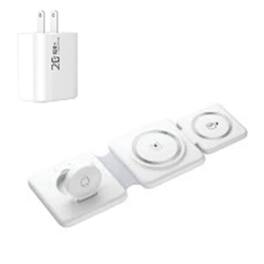 SKRAN - 3-in-1 Magnetic Wireless Charger - Multi-Functional Phone Stand for Apple iPhone 14, Foldable Charging Station, White - White