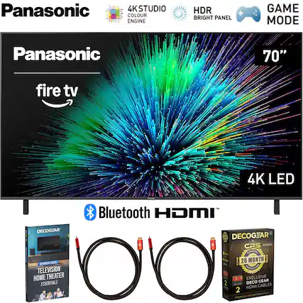 Panasonic 70" Fire TV 4K LED
4K Studio Colour Engine HDR + Bright Panel Game Mode
Bluetooth HDMI
DecoGear Beginner's Guide Television Home Theater Essentials
DecoGear CPS Bundle (26 Month Premium Protection Plan)
Exclusive Gear HDMI Cables