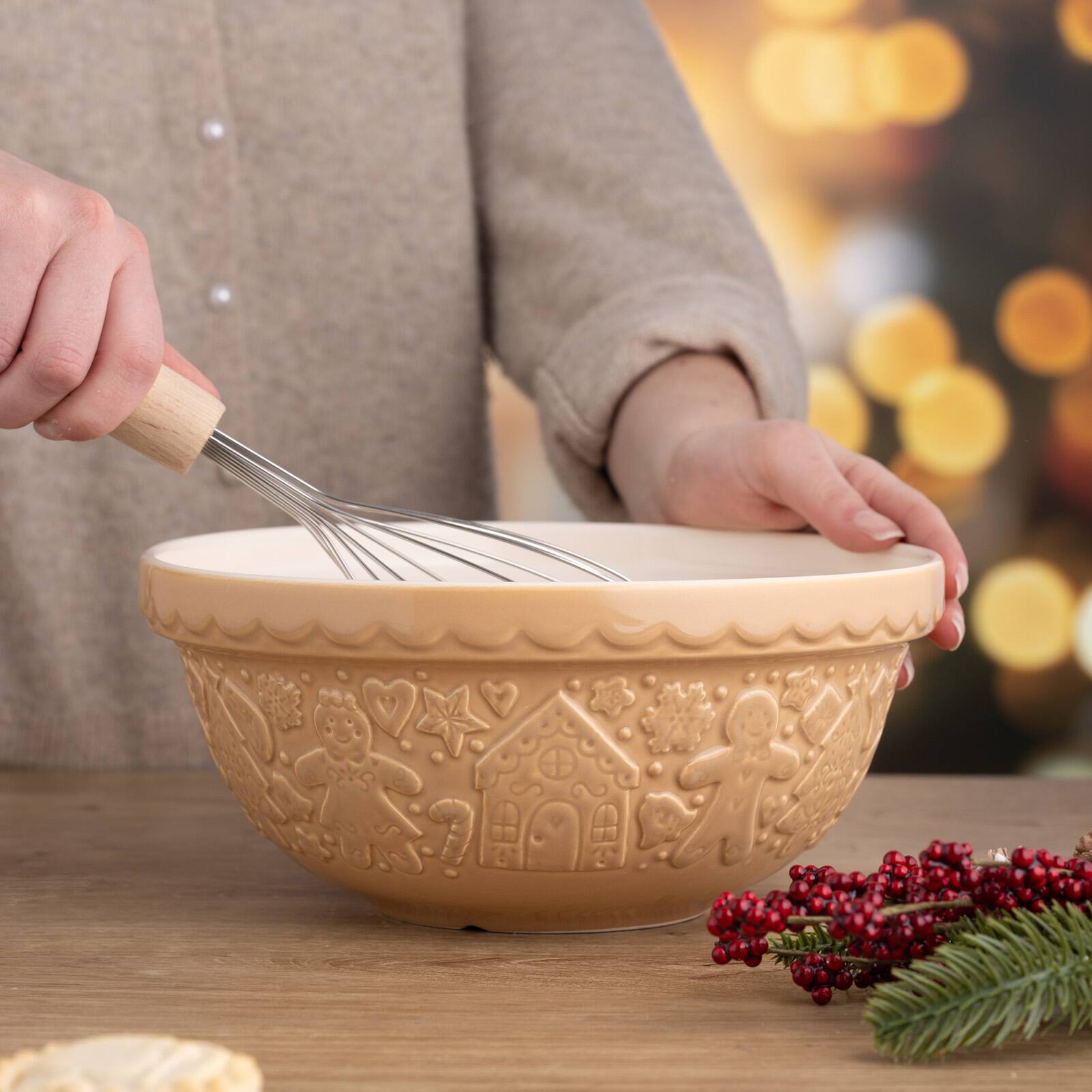 Alt View 3. Mason Cash - Gingerbread Lane Mixing Bowl Size 24, 2.15-Quart, Cane - Cane.