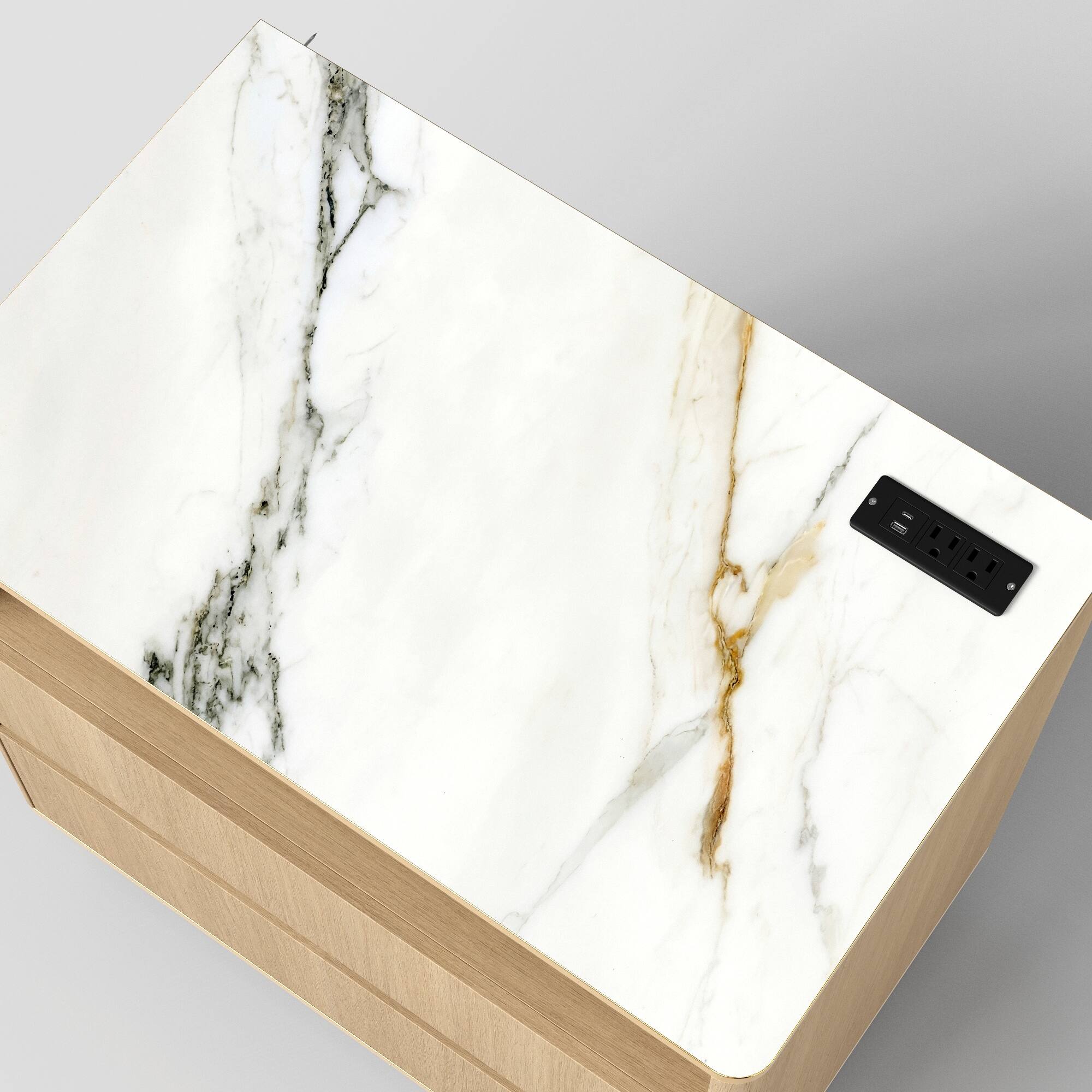 Alt View 8. Famapy - Modern Nightstand with LED Light & Charging Hub, Marble-Top Bedside Cabinet with Gold Legs & 2 Drawers Furniture - Wooden.