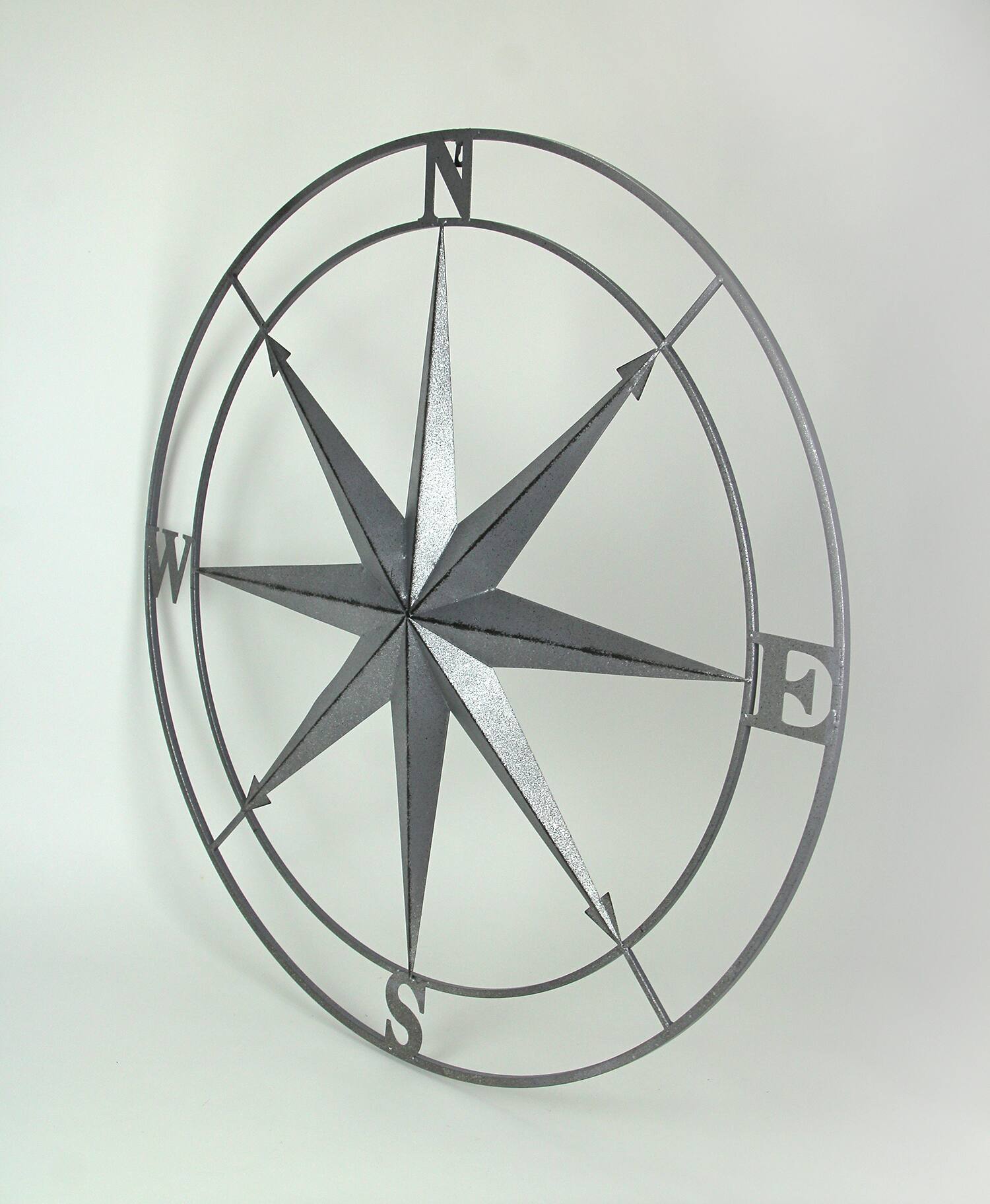 Alt View 1. Zeckos - Galvanized Zinc Finish Metal Indoor/Outdoor Compass Rose Wall Hanging 36 in. - Silver.