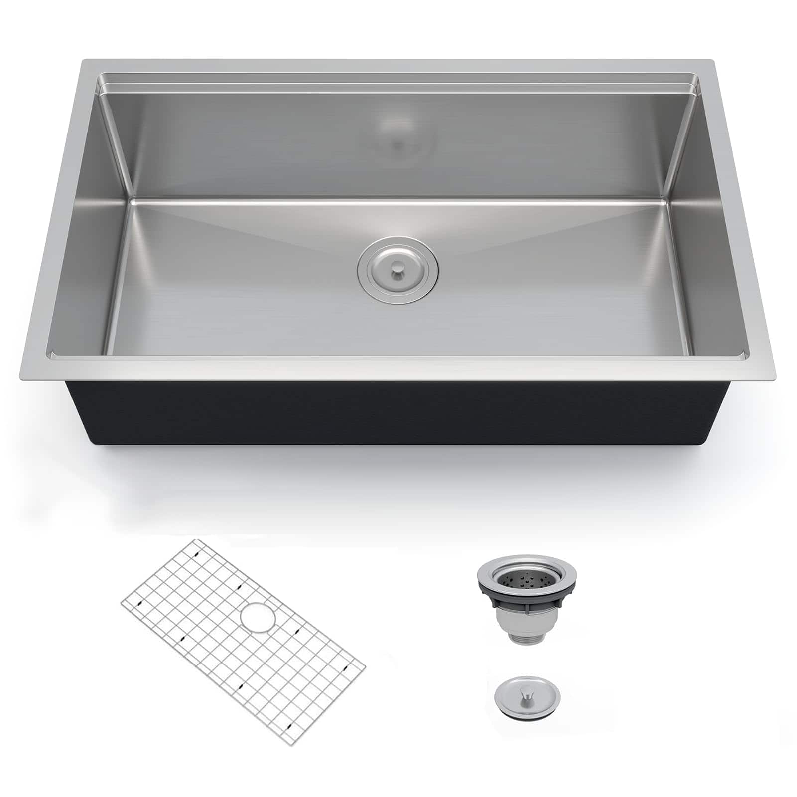 GARVEE - 36 x 19 x 10 Inch Undermount Workstation Kitchen Sink, Single Bowl Ledge Design, 304 Stainless Steel, Grid & Drain Kit - Silver
