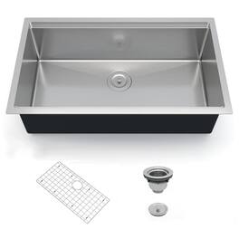 GARVEE - 36 x 19 x 10 Inch Undermount Workstation Kitchen Sink, Single Bowl Ledge Design, 304 Stainless Steel, Grid & Drain Kit - Silver