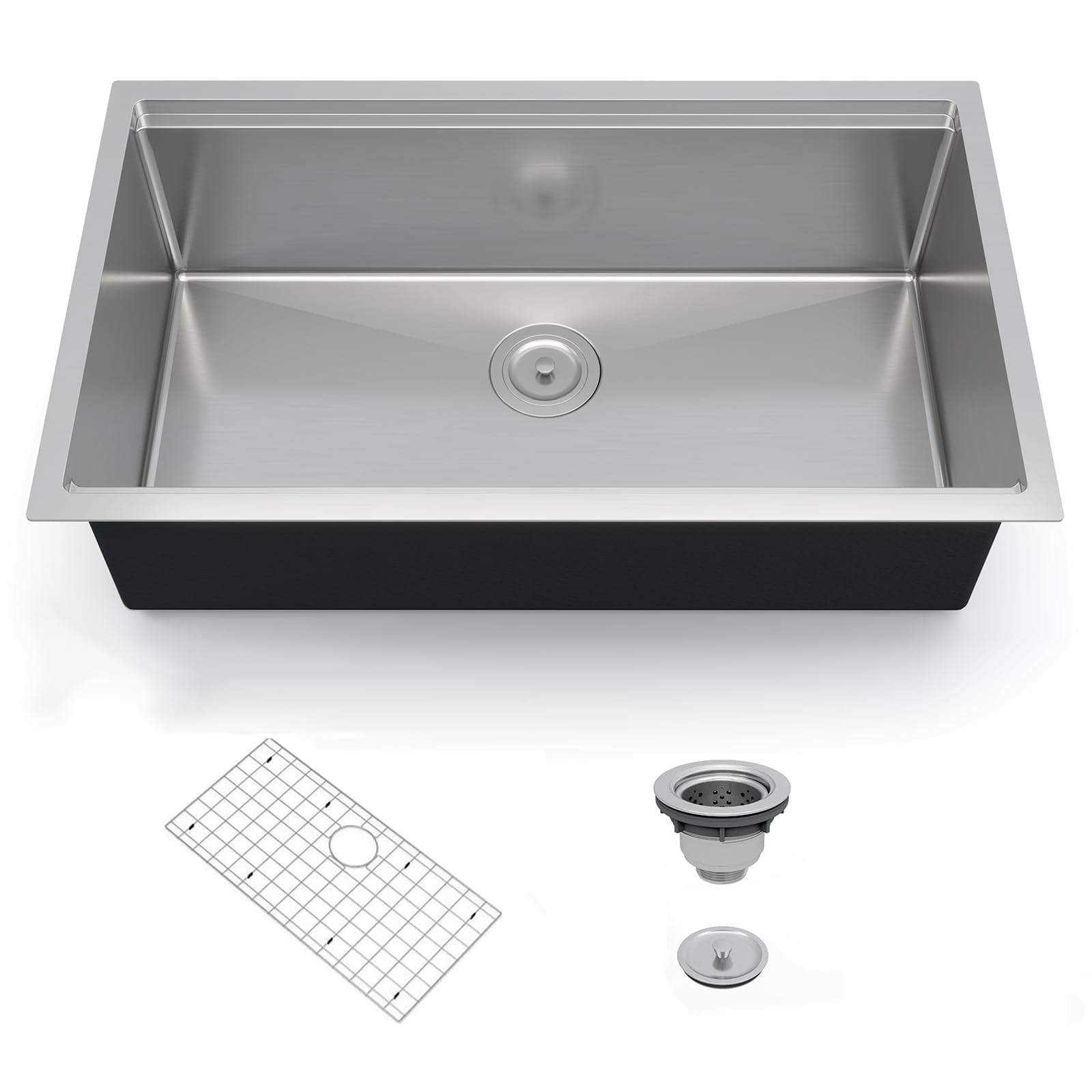Front. GARVEE - 36 x 19 x 10 Inch Undermount Workstation Kitchen Sink, Single Bowl Ledge Design, 304 Stainless Steel, Grid & Drain Kit - Silver.