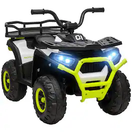 Qaba - 12V Kids ATV, 4 Wheeler Quad, 3.7Mph Battery Powered Ride on Car with 4 Suspension Wheels, Storage Basket, LED Lights