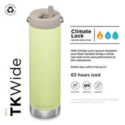 MEAINE 20 oz TKWide Climate Lock VACIUM With Climate Lock vacuum insulation, your Klean Kanteen brings a whole new level of fun and performance to life's adventures. Drinks stay cold or hot up to: 63 hours iced. BPA or of