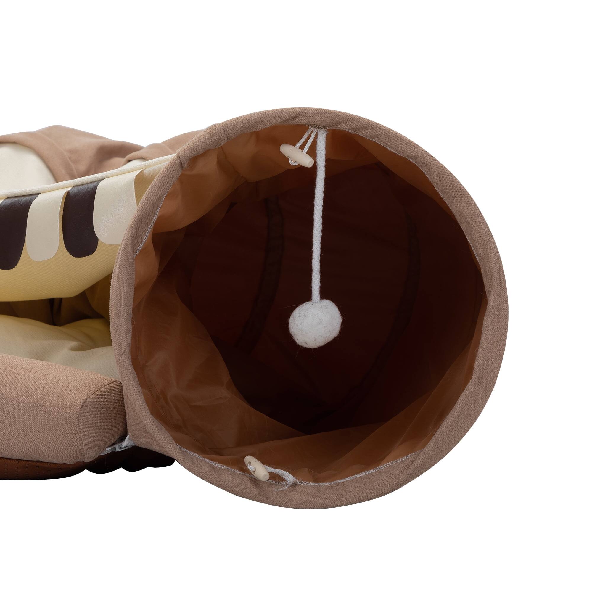 Left. Pefilos - 49" Cat Tunnel Bed for Indoor, Cat Tube with Collapsible Washable Cat Bed, Cat Toys for Kitty City - Brown.