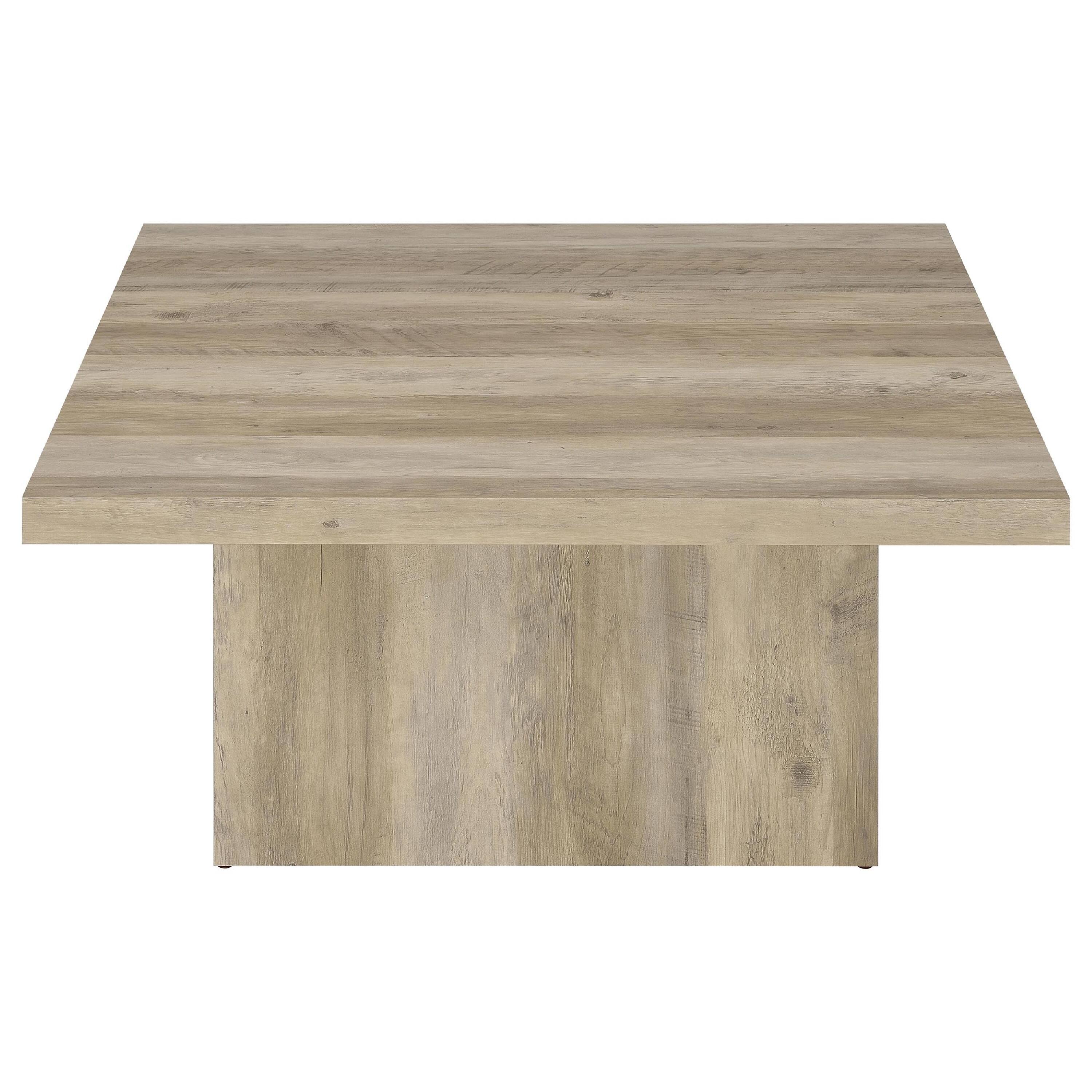Alt View 1. Manhattan Lane - Darla Square Coffee Table, Block Style Base, Wood 36 Inch - Distressed Pine Brown.