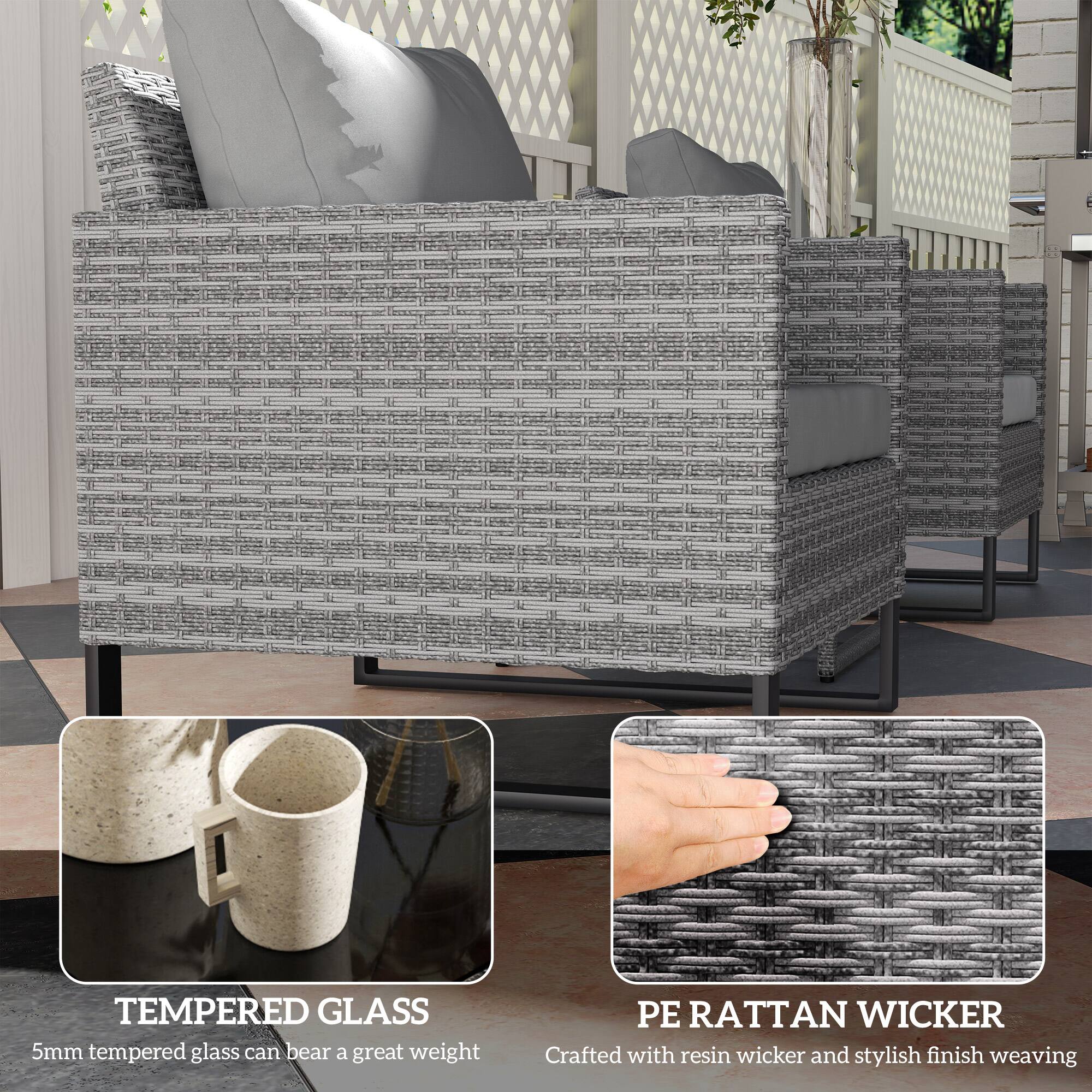 TEMPERED GLASS: 5mm tempered glass can bear a great weight

PE RATTAN WICKER: Crafted with resin wicker and stylish finish weaving