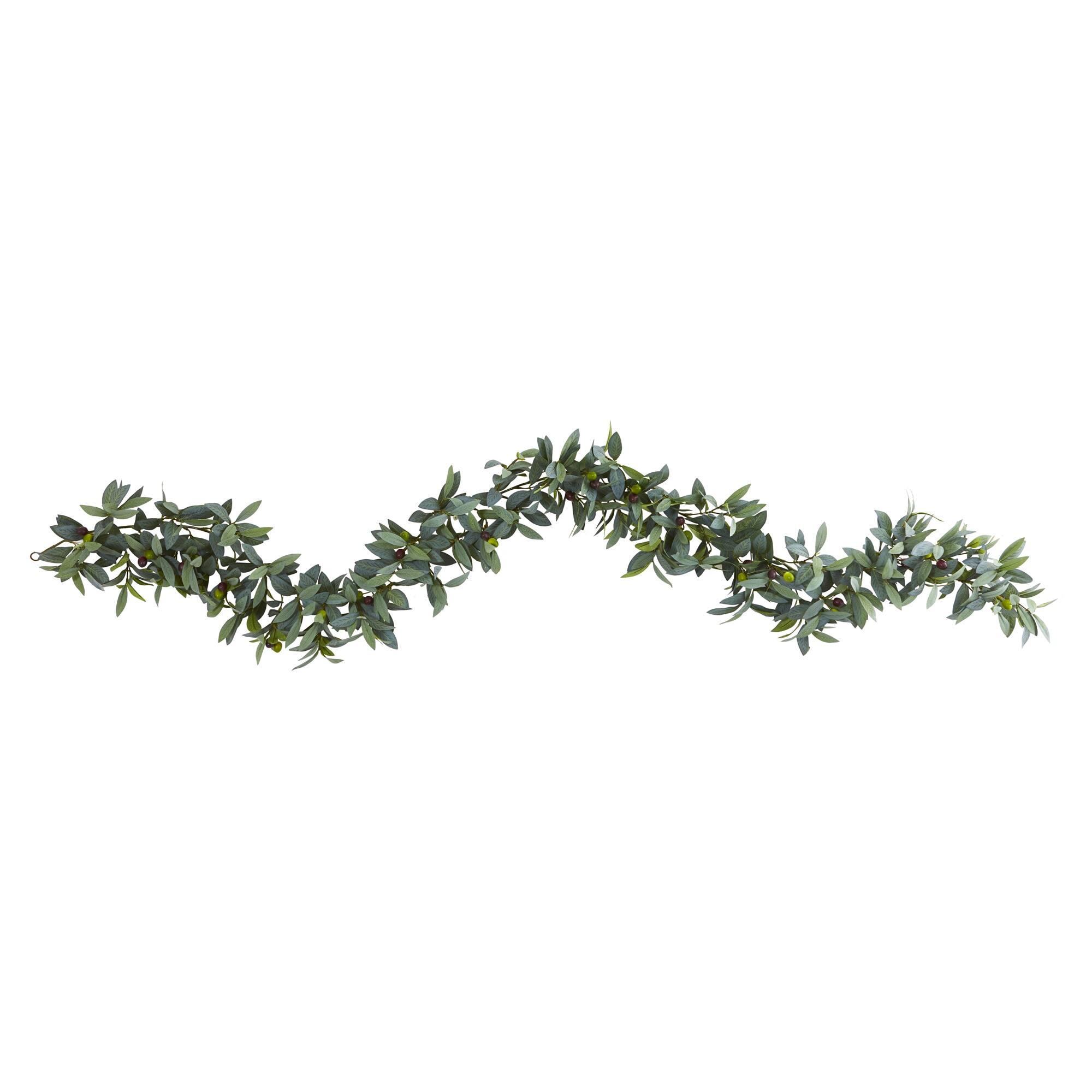 Angle. BreeBe - 6.5' Olive Artificial Garland - Green.