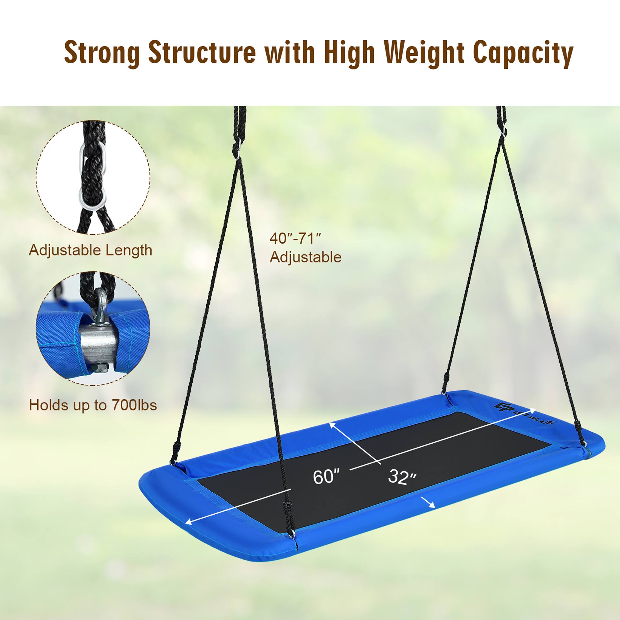 Strong Structure with High Weight Capacity

- Adjustable Length: 40" - 71"
- Holds up to 700lbs
- Dimensions: 60" x 32"