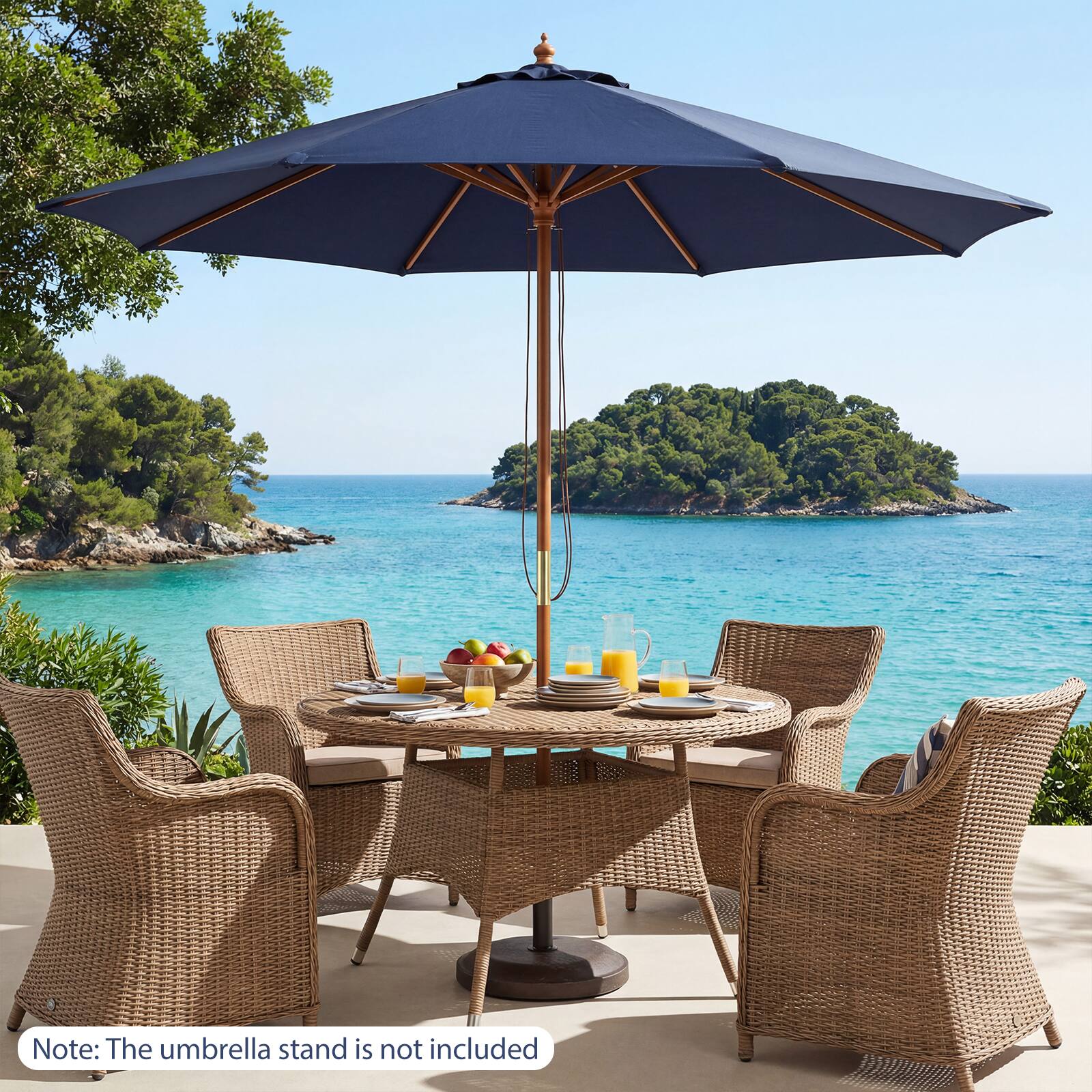 Note: The umbrella stand is not included