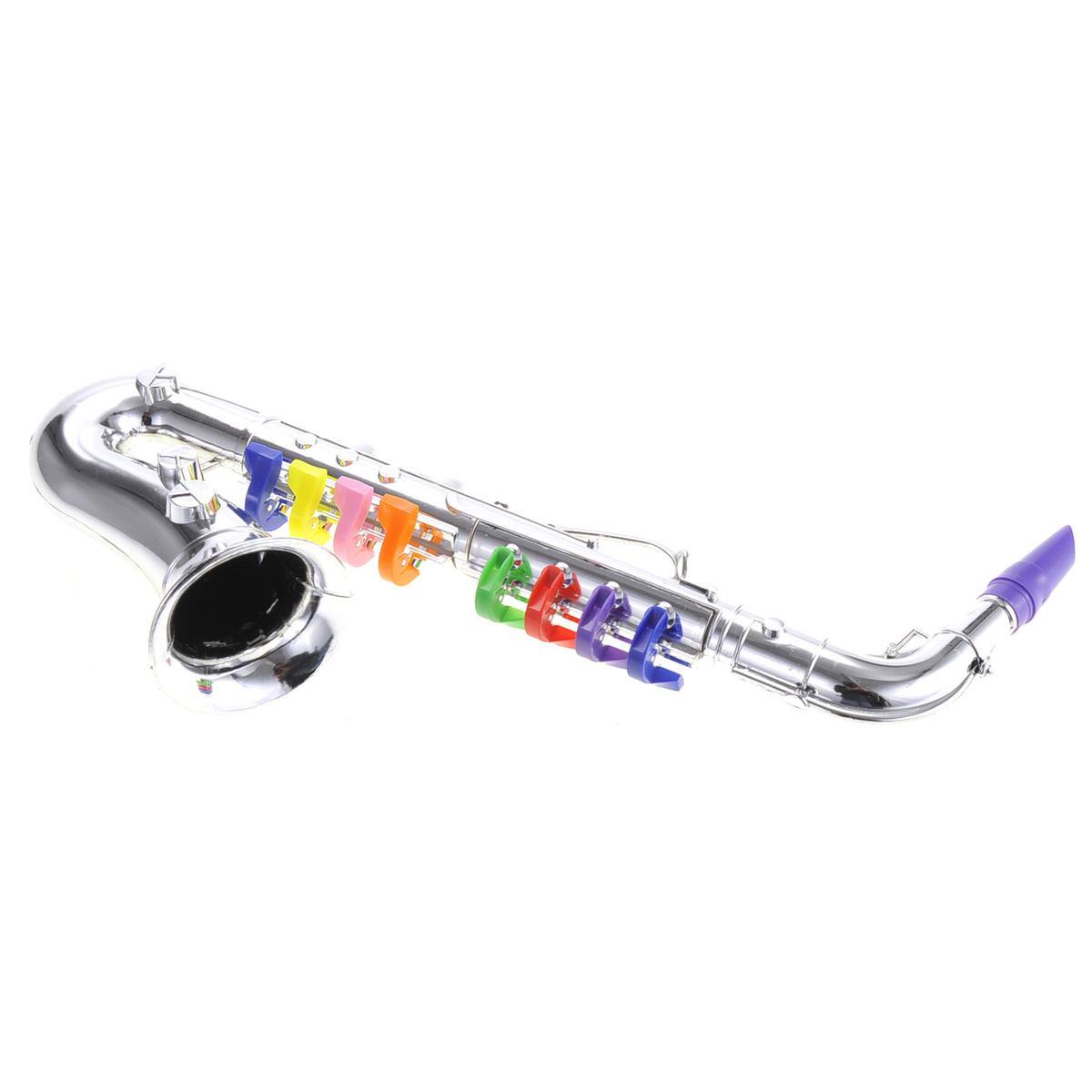 Alt View 2. JuzToys - Kids Saxophone Toy Musical Wind Instruments Plastic 8 Rhythms Metallic Golden Saxophone for Kids Early Educational Toy - Silver.