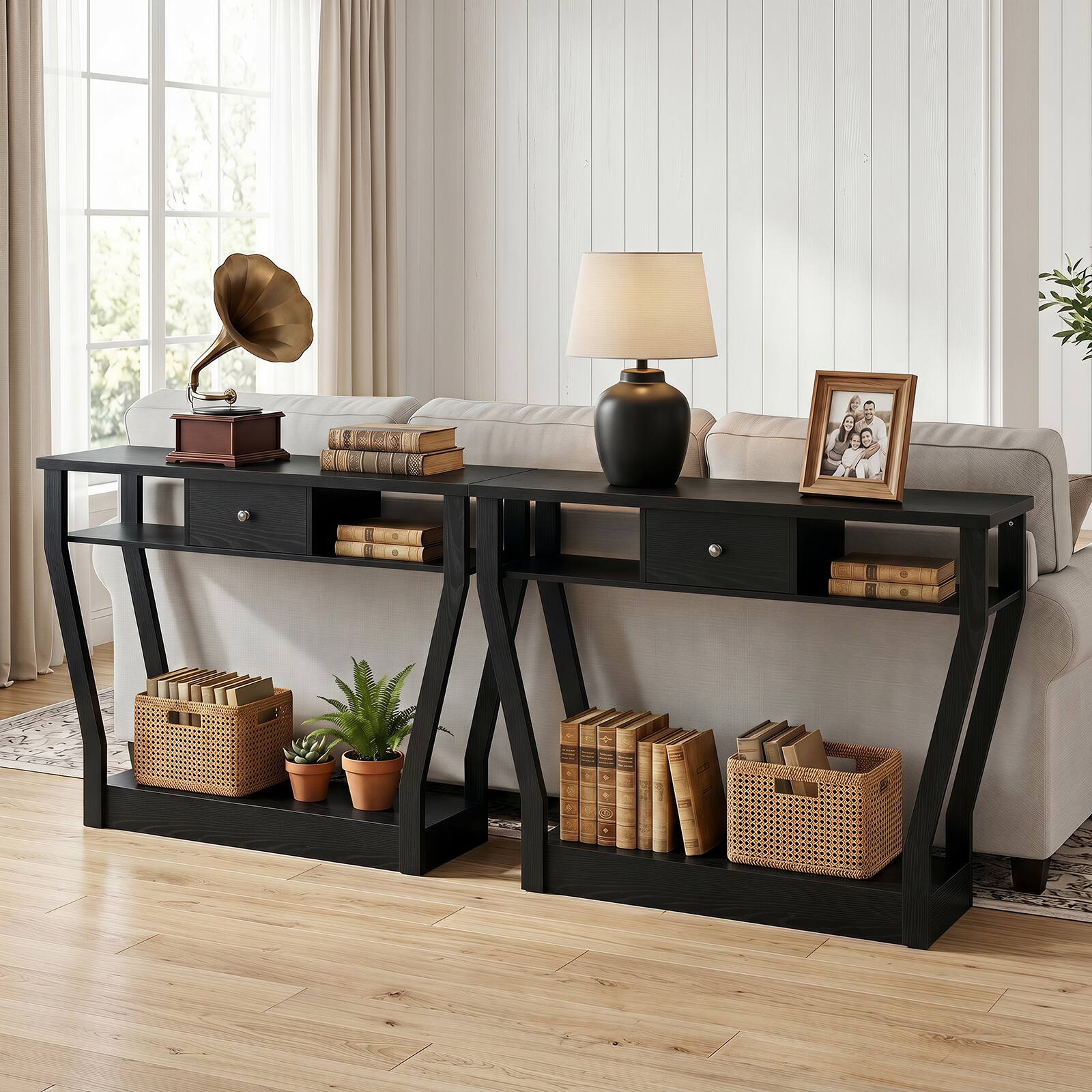 Alt View 3. Costway - Costway Console Table Modern Sofa Accent Table with Drawer Entryway Hallway Hall - Black.