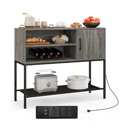 Front. Ecooso - Buffet Sideboard Cabinet Organizer with Power Outlets and USB Ports for Dining Room Storage - Gray.