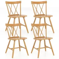 Costway Dining Chairs Set of 4 Farmhouse Kitchen Chair with Rubber Wood Frame - Natural - Front_Zoom