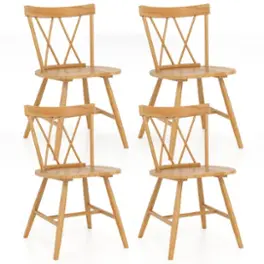 Costway - Dining Chairs Set of 4 Farmhouse Kitchen Chair with Rubber Wood Frame - Natural
