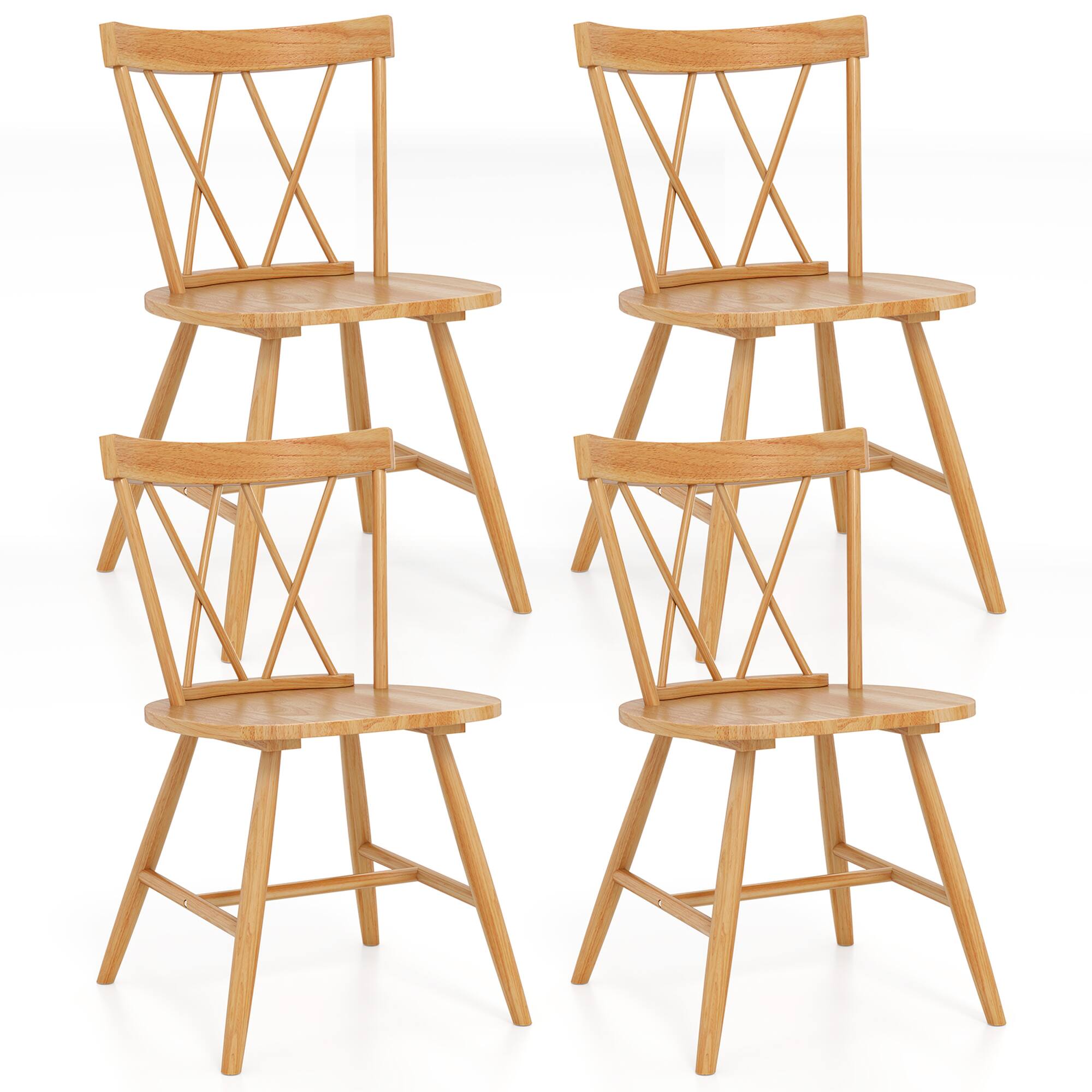 Costway - Dining Chairs Set of 4 Farmhouse Kitchen Chair with Rubber Wood Frame - Natural