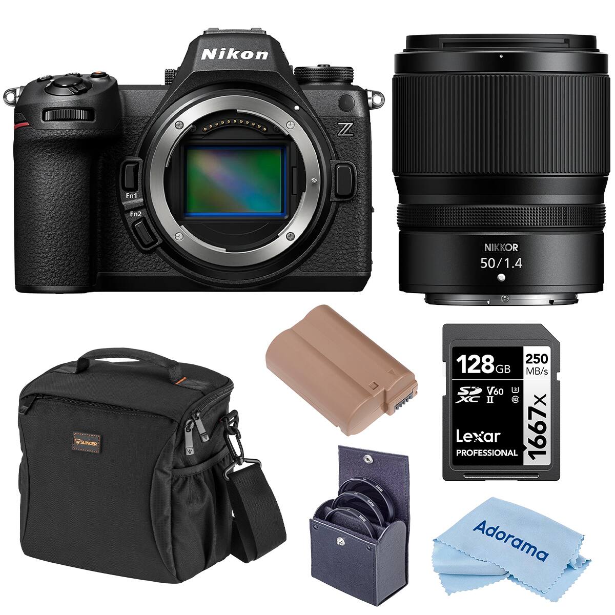 Nikon Z7  
Nikkor 50/1.4  
128GB 250 MB/s V60 XC II Lexar Professional  
Adorama