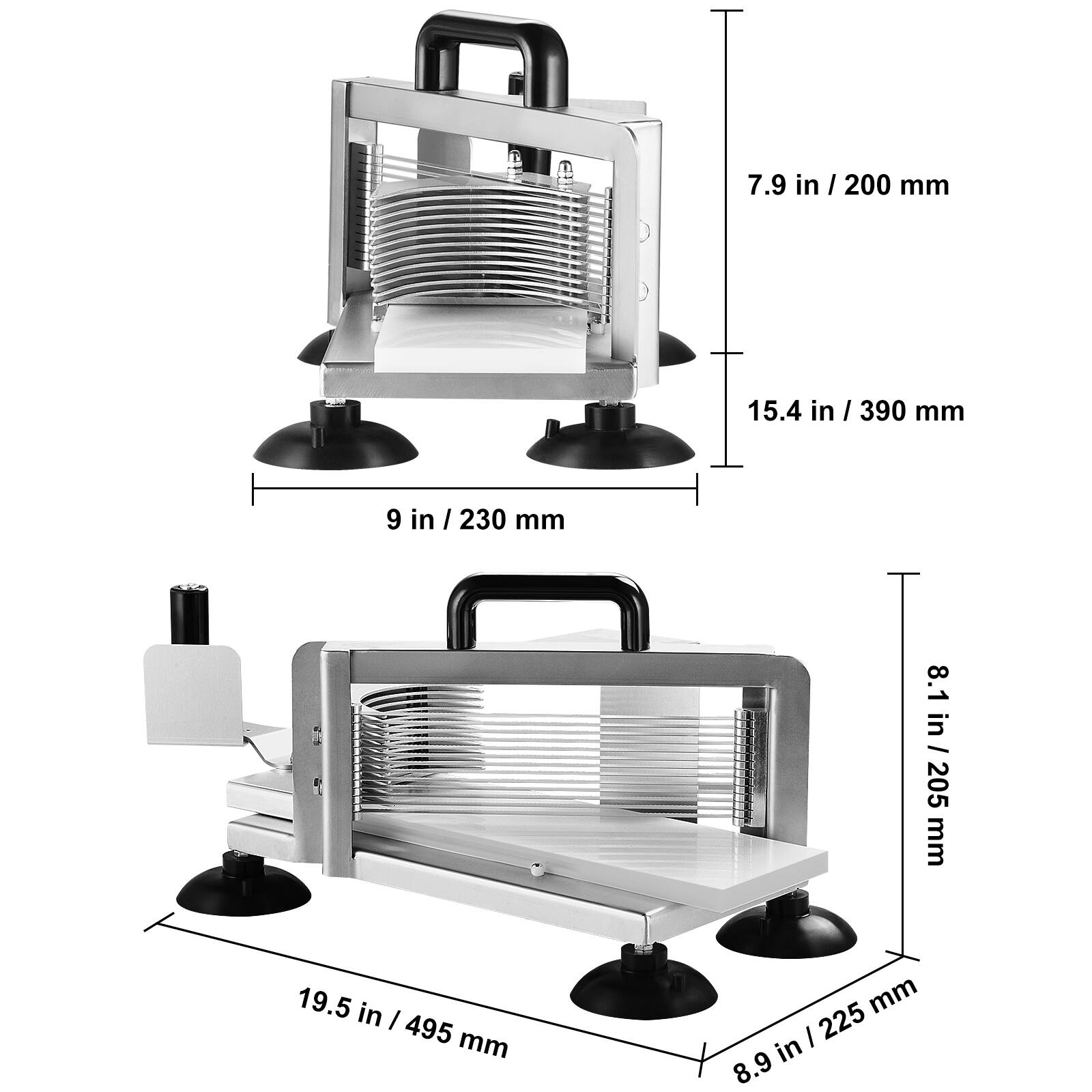 - 7.9 in / 200 mm
- 15.4 in / 390 mm
- 9 in / 230 mm
- 8.1 in / 205 mm
- 19.5 in / 495 mm
- 8.9 in / 225 mm