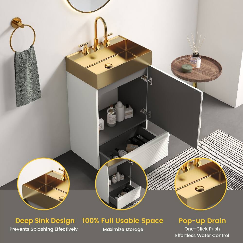 Deep Sink Design  
Prevents Splashing Effectively  

100% Full Usable Space  
Maximize storage  

Pop-up Drain  
One-Click Push  
Effortless Water Control