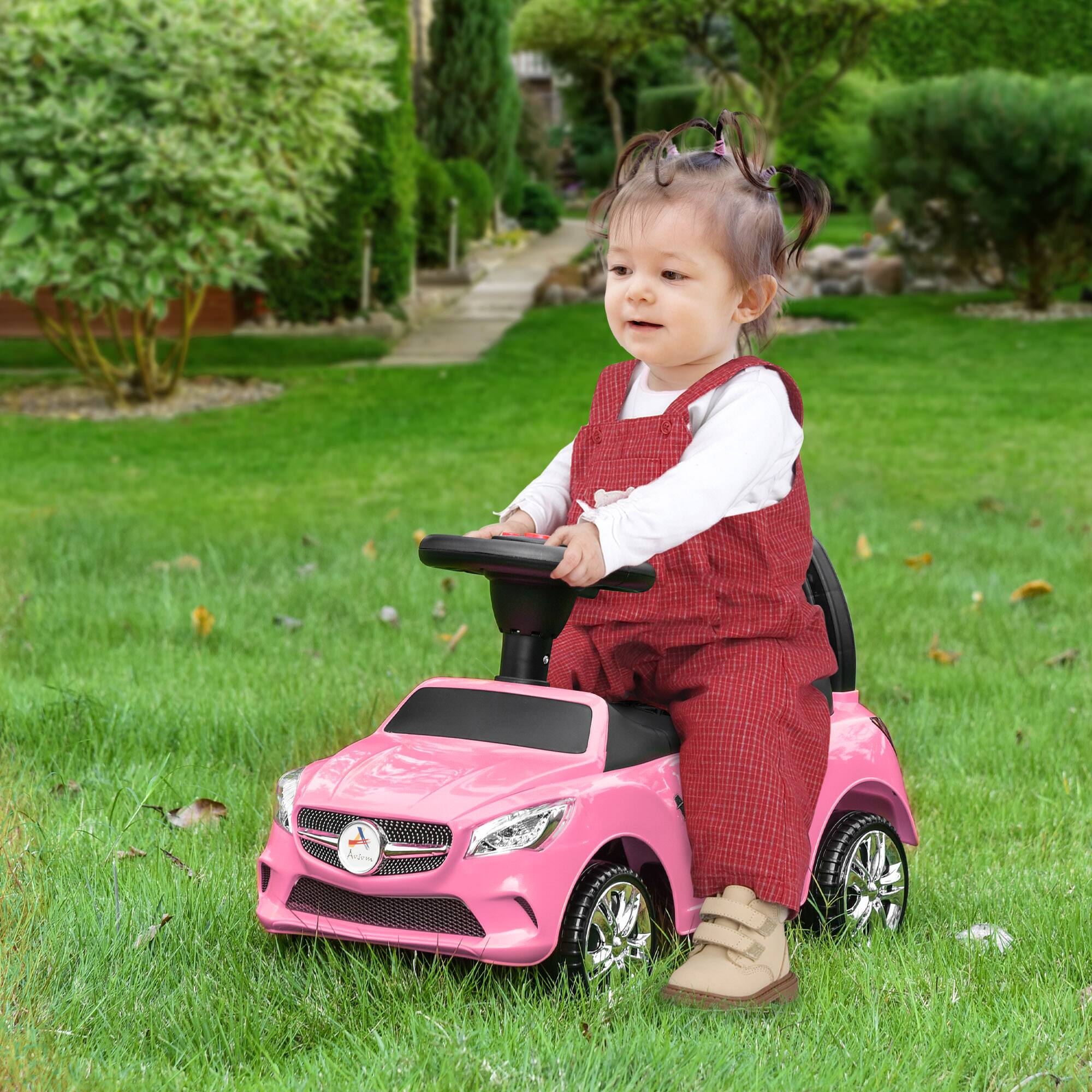 Angle. Aosom - Kids Ride On Push Car, Foot-to-Floor Walking Sliding Toy Car, Working Horn, Music, Headlights, Storage.