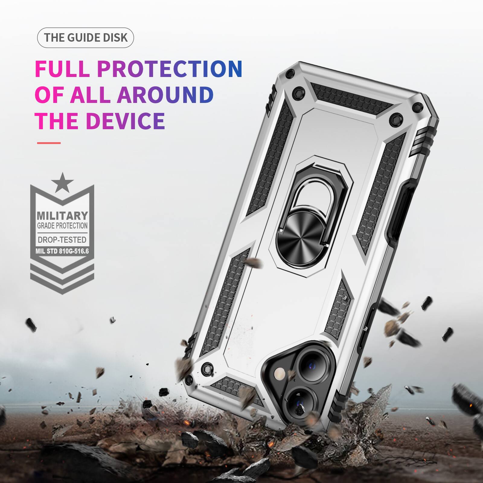 THE GUIDE DISK  
FULL PROTECTION OF ALL AROUND THE DEVICE  
MILITARY GRADE PROTECTION  
DROP-TESTED  
MIL STD 810G-516.6