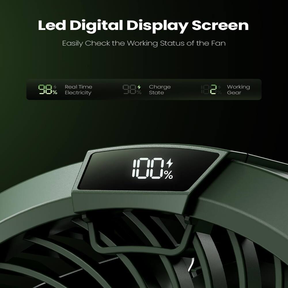 Led Digital Display Screen Easily Check the Working Status of the Fan Real Time 98% Electricity 98% Charge State -2 2 Working % Gear 100%