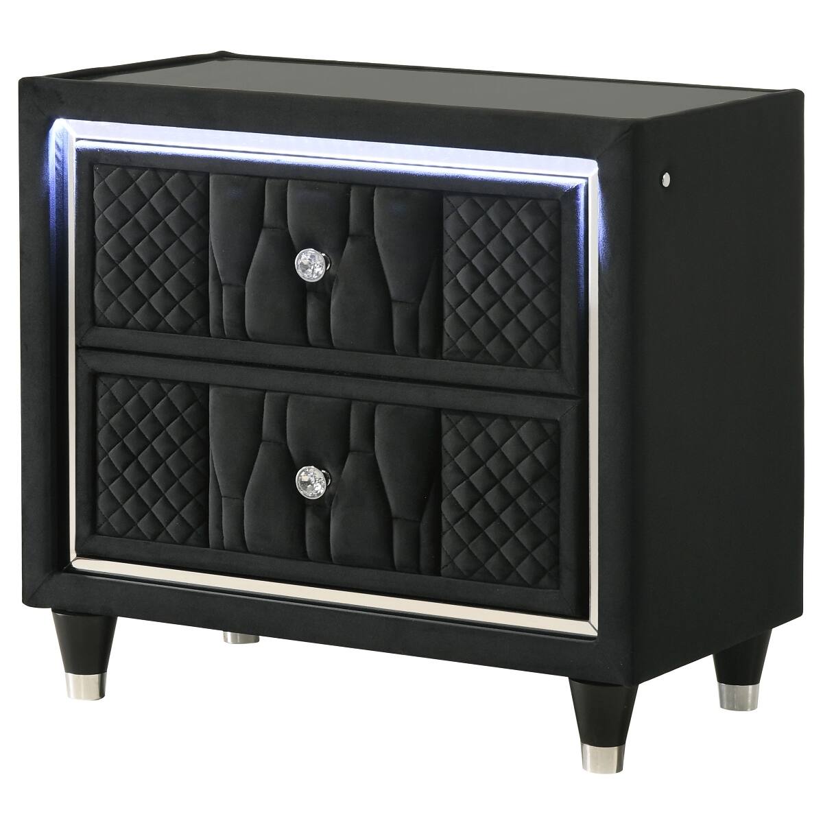 Left. Loheer - Loheer Black LED Nightstand with USB Charging Ports and Two Drawers - Black.