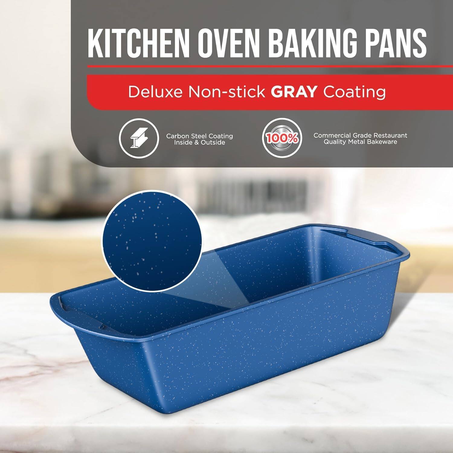 KITCHEN OVEN BAKING PANS Deluxe Non-stick GRAY Coating Carbon Steel Coating Inside & Outside 100% Commercial Grade Restaurant Quality Metal Bakeware