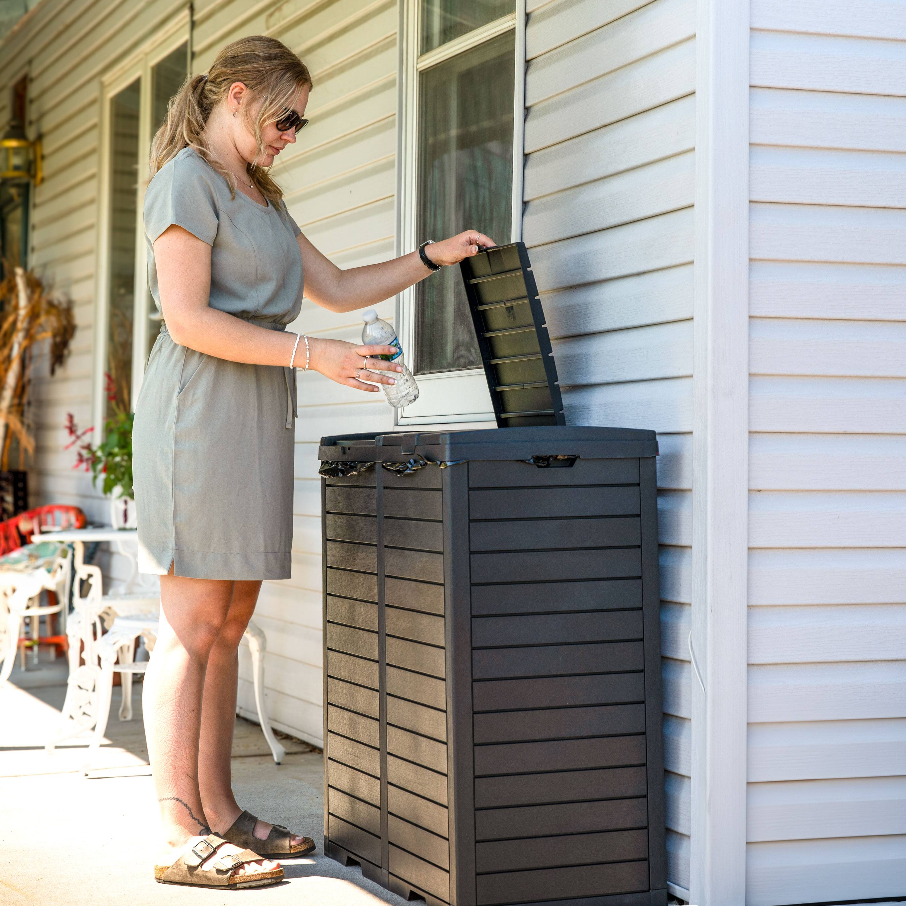 Alt View 8. Sunnydaze - 78 Gal. Outdoor Double Trash Can with Lids and Drip Trays - Black.