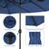 The image features a blue umbrella with a 12-rib metal structure, a double stitching rib protector, and a safe metal stopper. The umbrella also has a convenient fixation strap, making it a practical and durable outdoor accessory.