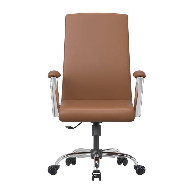 Alt View 2. LeisureMod - Evander Modern Office Chair with Faux Leather, Aluminum Frame, Foam Seat, Swivel & Fixed Arms - Dark Brown.
