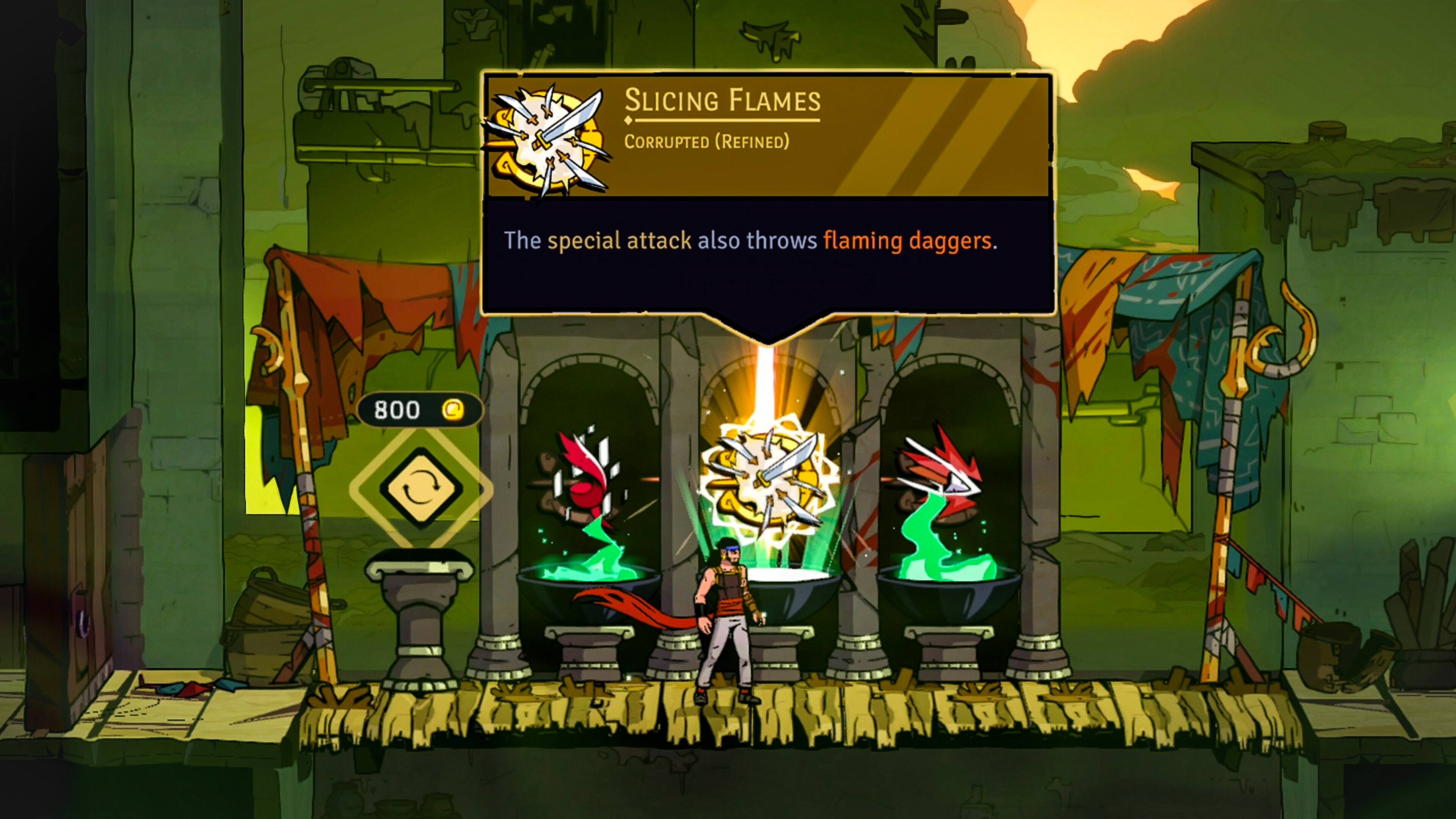 Slicing Flames  
Corrupted (Refined)  

The special attack also throws flaming daggers.  

800