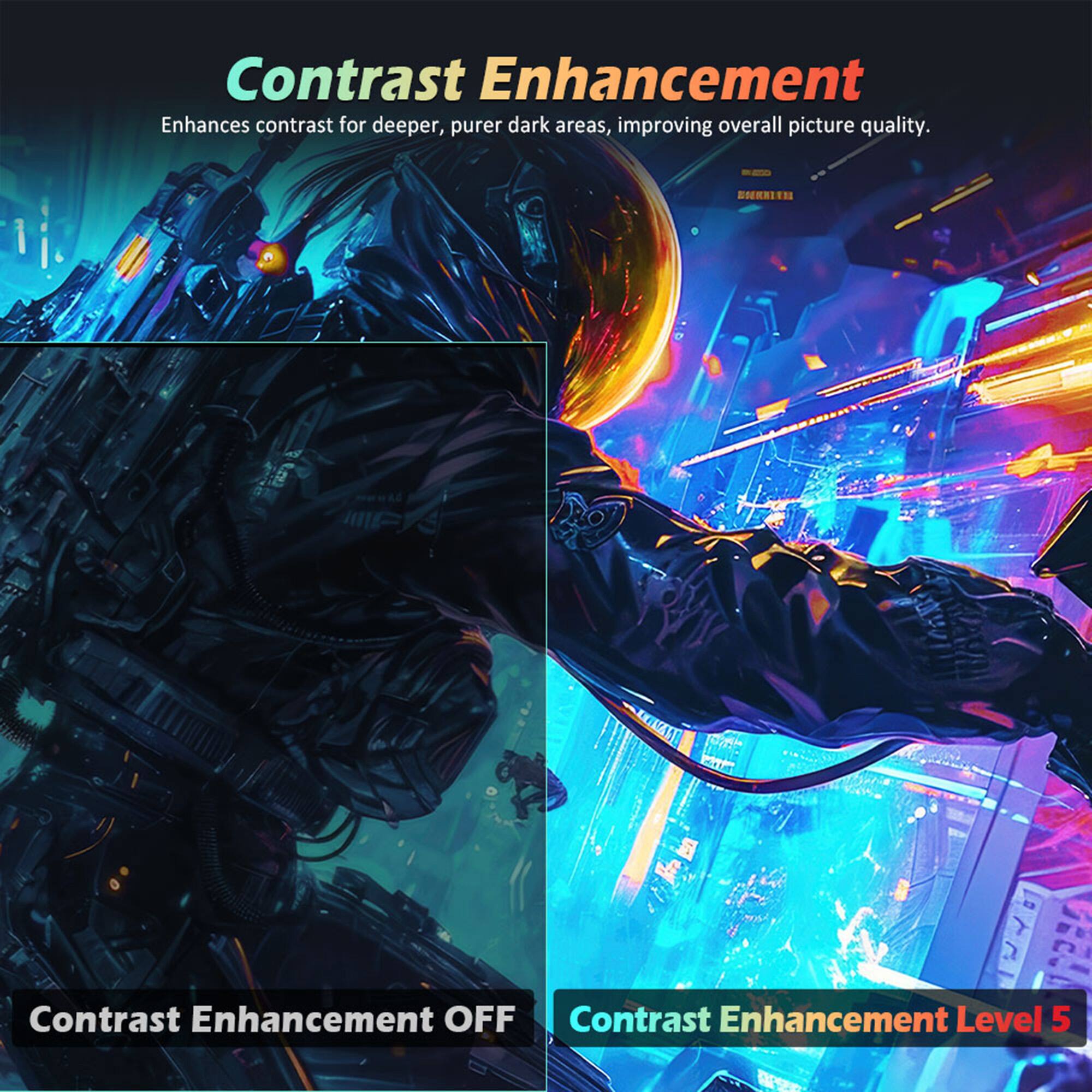 Contrast Enhancement: Enhances contrast for deeper, purer dark areas, improving overall picture quality. Contrast Enhancement Level 5