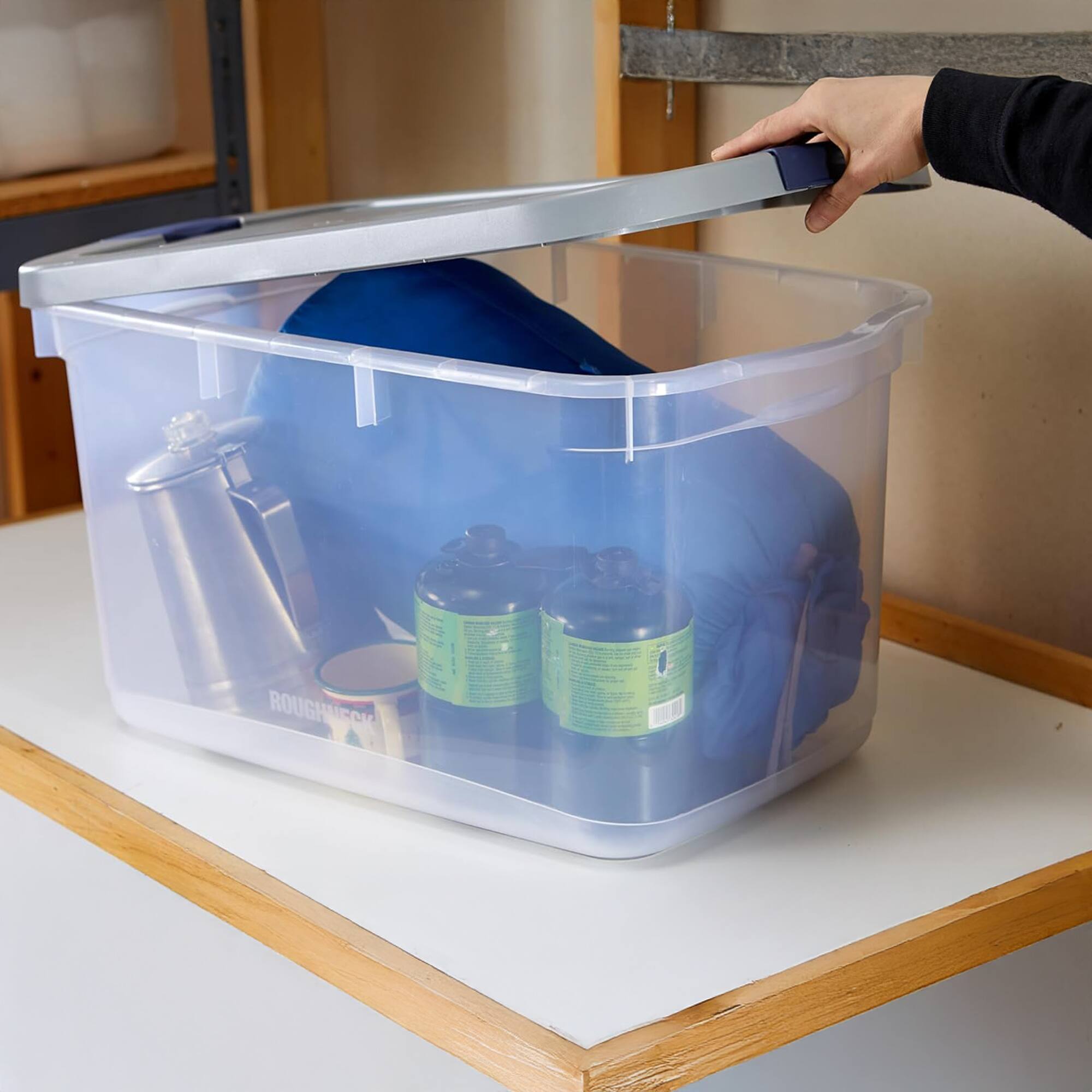 Alt View 2. RubberMaid - Rubbermaid 4 Pack Roughneck Clear Storage Containers, Stackable Totes, 66 Quart - Clear.